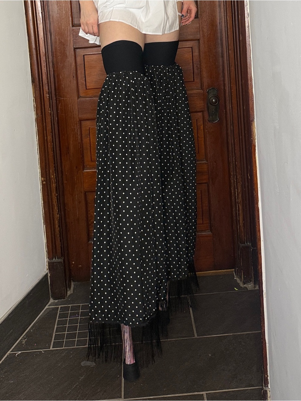 Handmade Stilt Covers Stilt Walking Pants Polka Dot Black White Fringe Circus